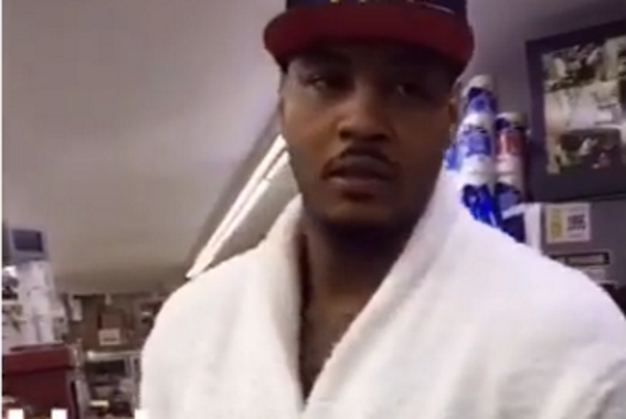 New York Knicks’ Carmelo Anthony Shopping In A Custom Bathrobe (Video)