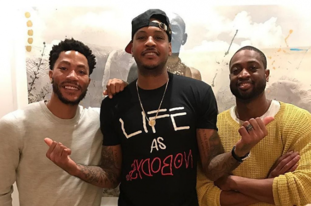 Dwyane Wade & Derrick Rose join Carmelo Anthony for Thanksgiving dinner