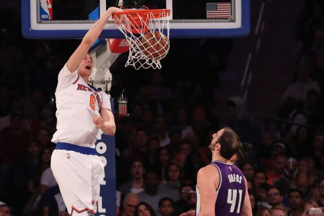New York Knicks’ Kristaps Porzingis crosses over Willie Cauley-Stein (Video)