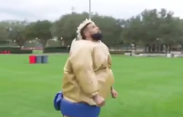 Odell Beckham Jr. catching Marquette King punts in a sumo suit (Video)