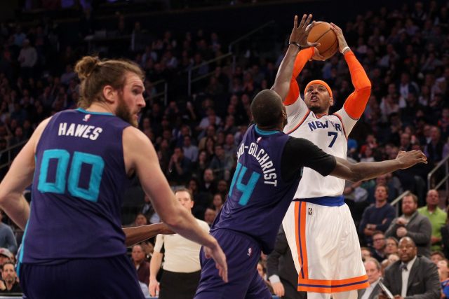 Carmelo Anthony reacts towards the fickle New York Knicks fans