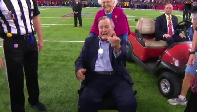 Former President George H.W. Bush tosses coin at Super Bowl 51 (Video)