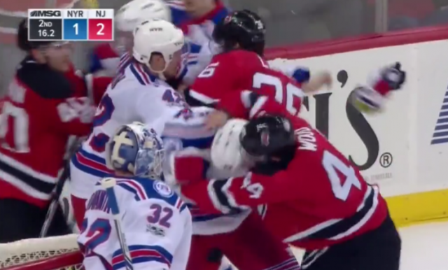 New York Rangers, New Jersey Devils Get Into Mini-Brawl Thanks to Miles Wood (Video)