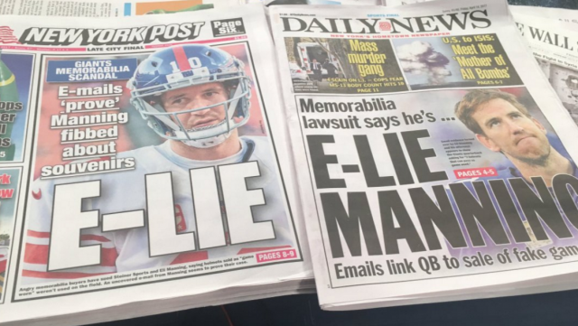 New York Tabloids All Over Eli Manning for Memorabilia Scandal
