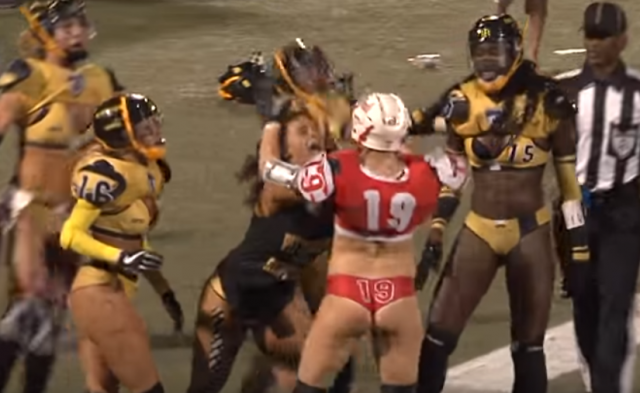Legends Football League Girl Knocks Out Opponent With One Punch (Video)