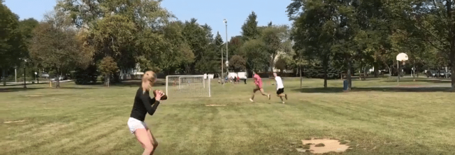 Abby Hornacek Shows Cam Newton A Post Route (Video)