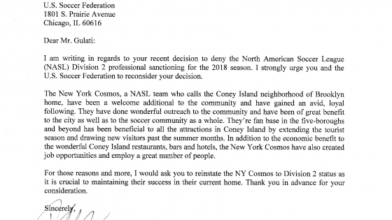 New York Cosmos: Open letters to the United States Soccer Federation 2