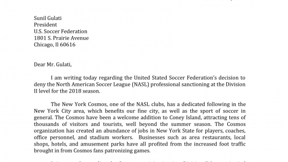 New York Cosmos: Open letters to the United States Soccer Federation 6