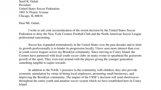 New York Cosmos: Open letters to the United States Soccer Federation 7