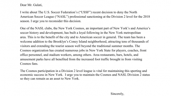 New York Cosmos: Open letters to the United States Soccer Federation 11