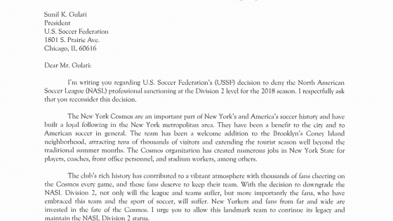 New York Cosmos: Open letters to the United States Soccer Federation 13