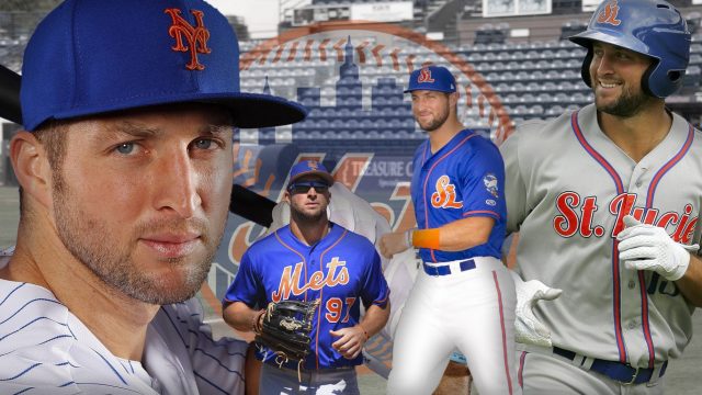 New York Mets OF Tim Tebow showcases power by hitting storage shed