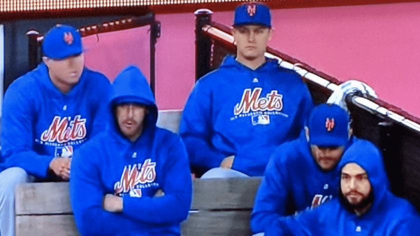 New York Mets pitcher Matt Harvey looks miserable in the bullpen