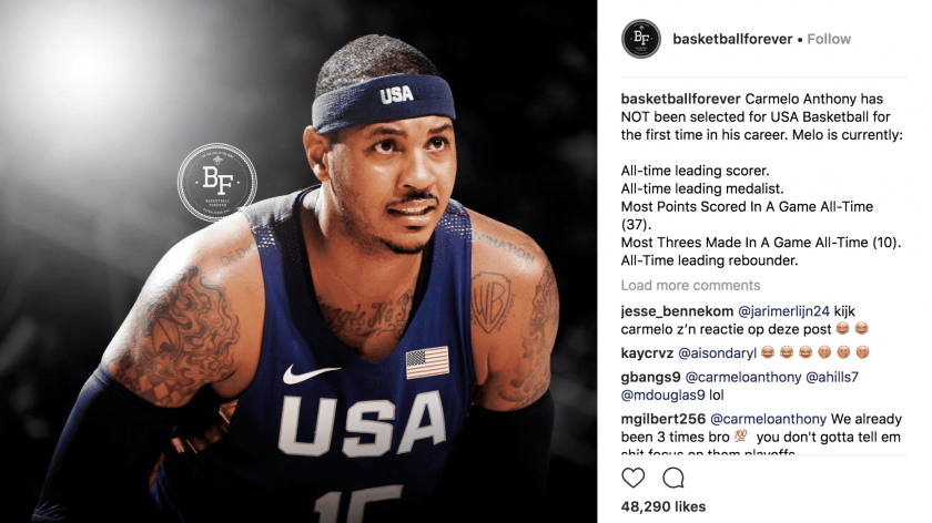 Carmelo Anthony reacts to being ‘left off’ Team USA roster