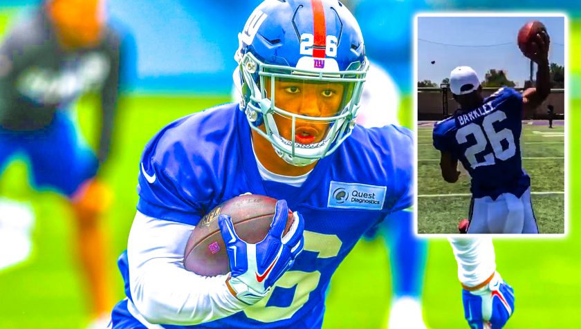 New York Giants RB Saquon Barkley shows off ridiculous arm accuracy (Video)