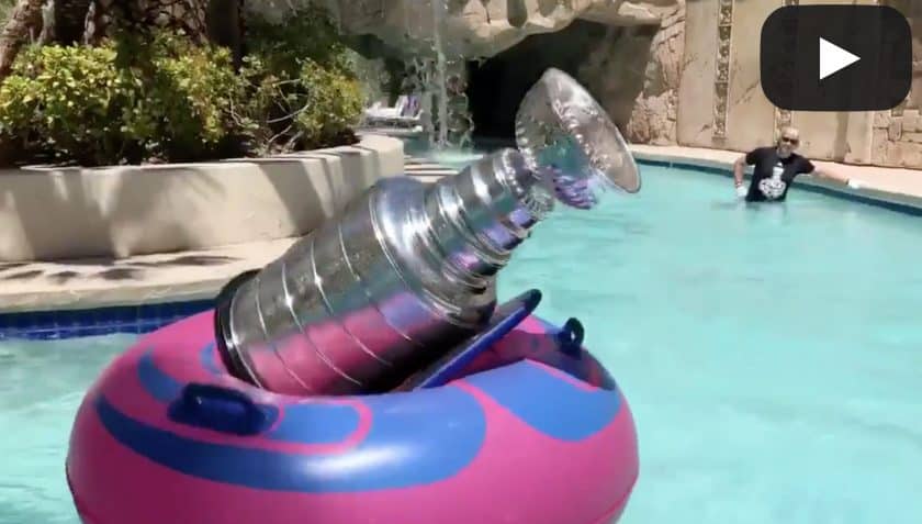 Stanley Cup sitting back and relaxing in the lazy river (Video)