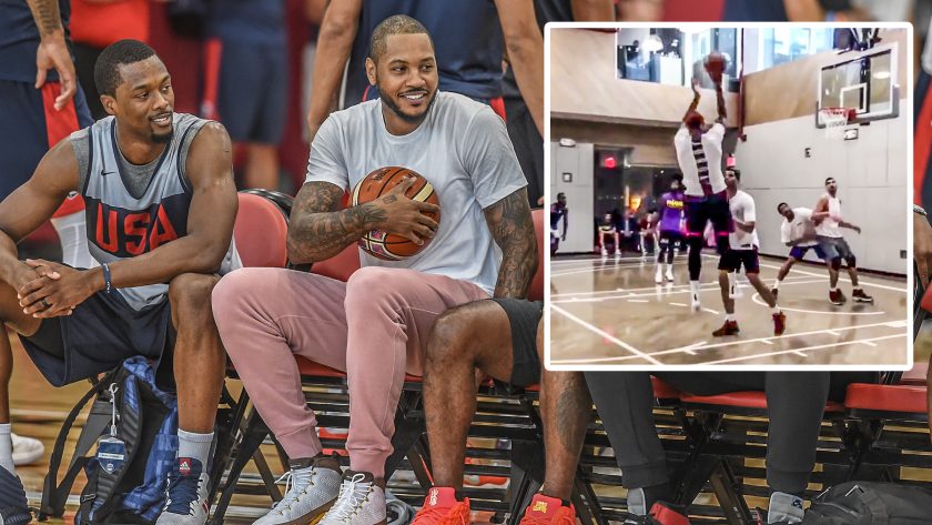 Former Knicks F Carmelo Anthony still dominating offseason pick-up hoops (Video)