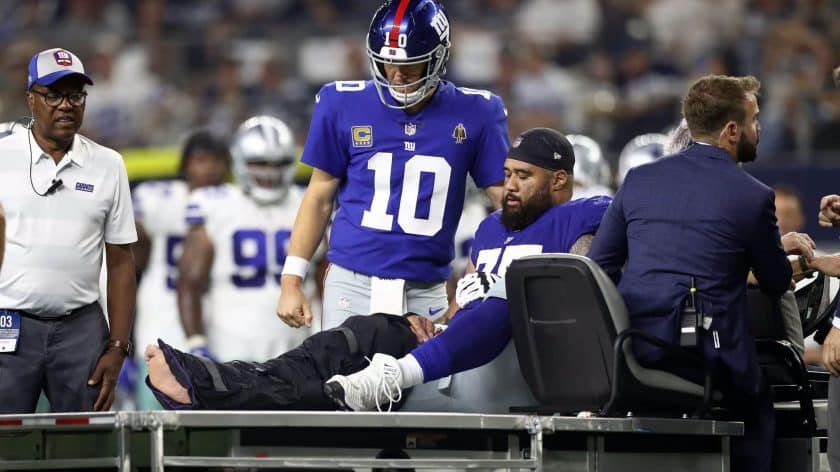 New York Giants center Jon Halapio out for the season