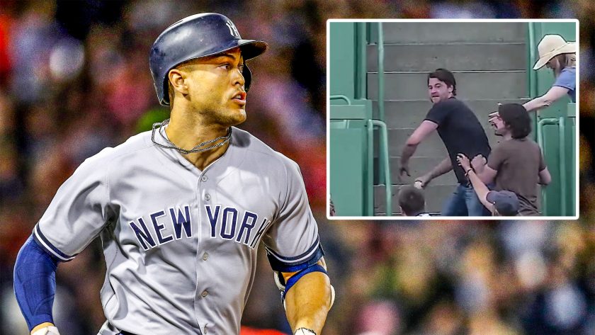 New York Yankees OF Giancarlo Stanton drilled with ball by Red Sox fan (Video)