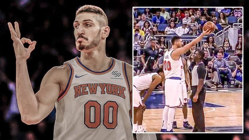 Knicks C Enes Kanter holding the basketball too high for the ref is gold (Video)