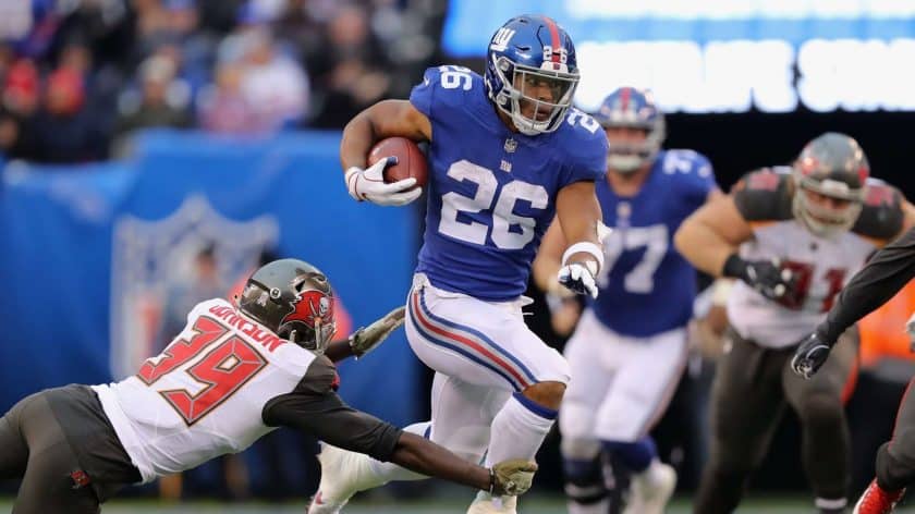 New York Giants game balls in their 38-35 victory over the Buccaneers