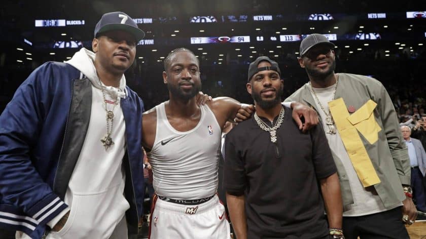 LeBron James, Carmelo Anthony, Chris Paul show up in Brooklyn for Dwyane Wade’s last game