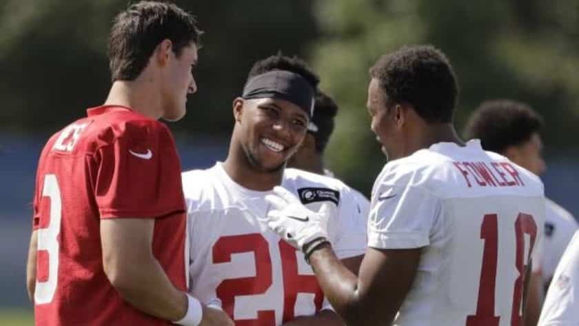 New York Giants RB Saquon Barkley happy for Daniel Jones after TD pass (Video)