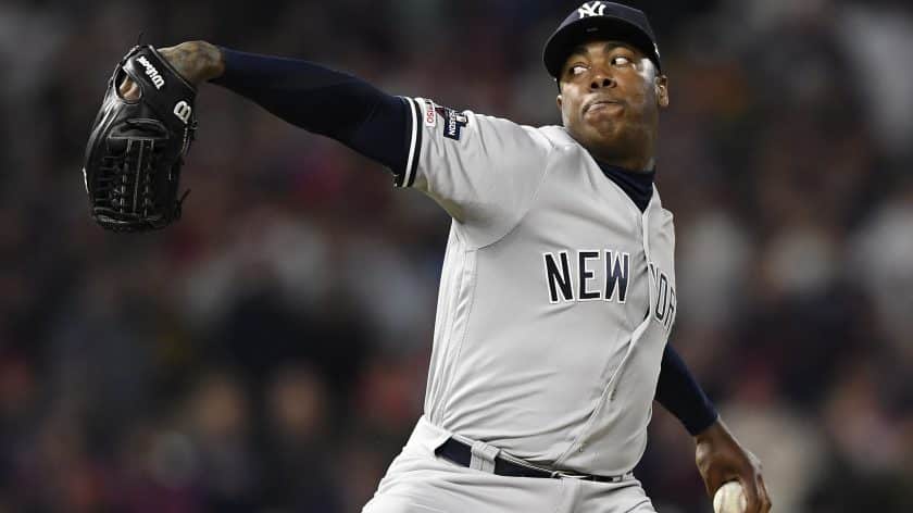 Yankees LHP Aroldis Chapman injures pitching hand during ALDS celebration