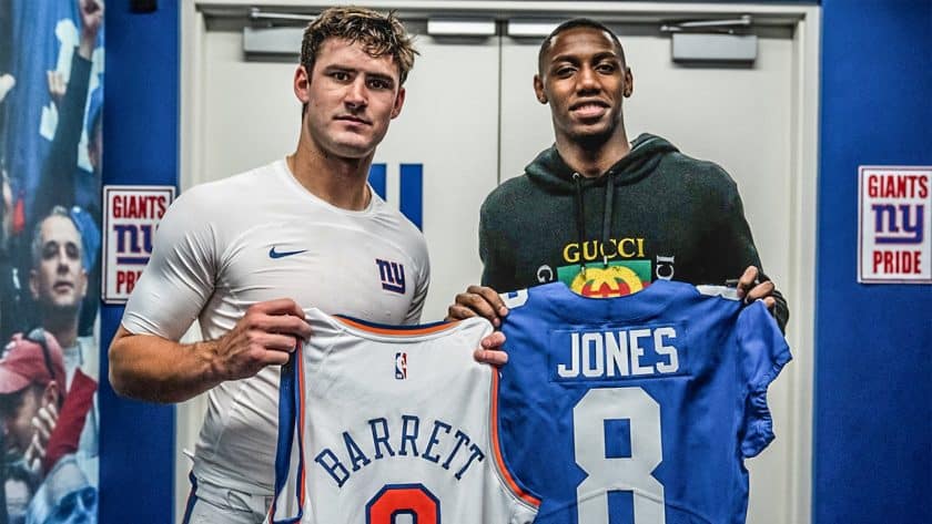 New York Giants QB Daniel Jones and Knicks G RJ Barrett swap jerseys