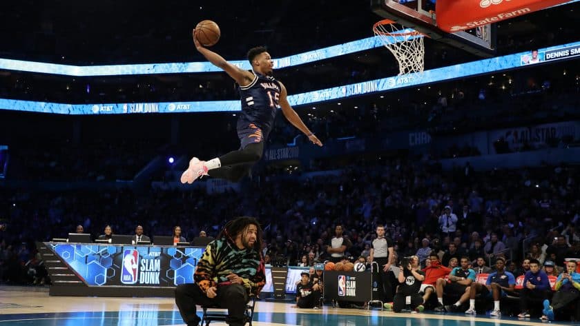J. Cole, who grew up with Dennis Smith Jr., attends New York Knicks practice