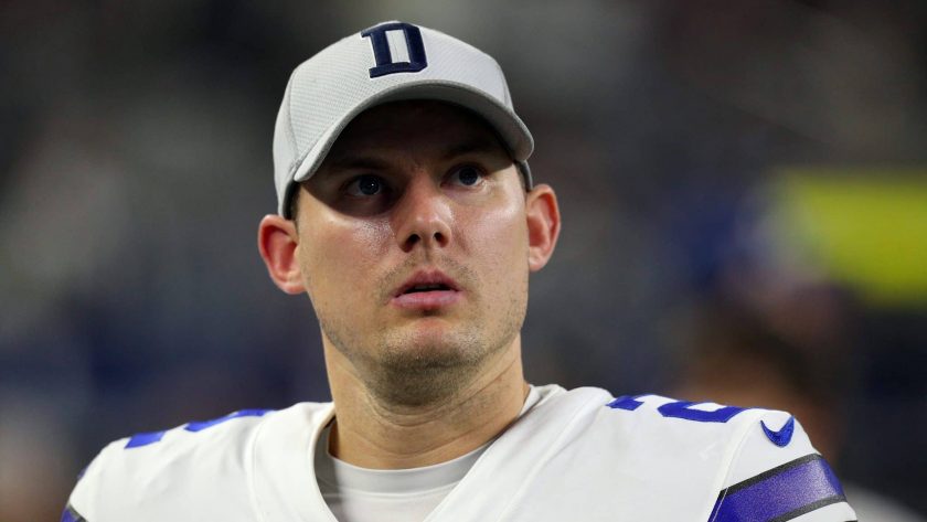 ARLINGTON, TEXAS - NOVEMBER 28: Brett Maher #2 of the Dallas Cowboys walks the sideline in the fourth quarter against the Buffalo Bills at AT&T Stadium on November 28, 2019 in Arlington, Texas.