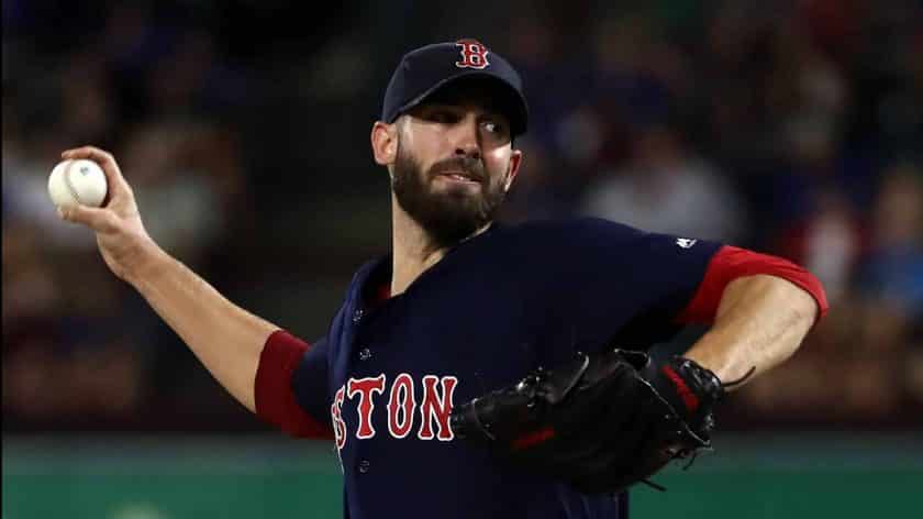 ARLINGTON, TEXAS - SEPTEMBER 25: Rick Porcello #22 of the Boston Red Sox at Globe Life Park in Arlington on September 25, 2019 in Arlington, Texas.