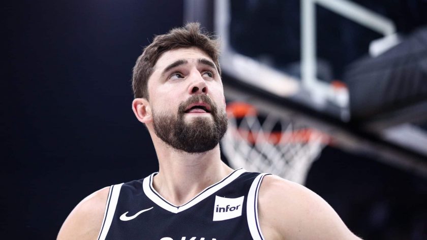 SHENZHEN, CHINA - OCTOBER 12: Joe Harris #12 of the Brooklyn Nets looks on during the match against the Los Angeles Lakers during a preseason game as part of 2019 NBA Global Games China at Shenzhen Universiade Center on October 12, 2019 in Shenzhen, Guangdong, China.