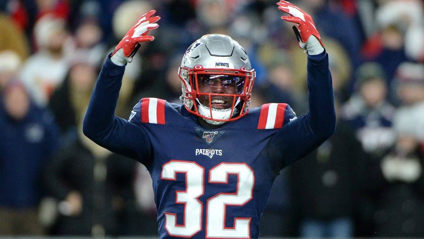FOXBOROUGH, MASSACHUSETTS - DECEMBER 08: Devin McCourty #32 of the New England Patriots reacts during the second half against the Kansas City Chiefs in the game at Gillette Stadium on December 08, 2019 in Foxborough, Massachusetts.