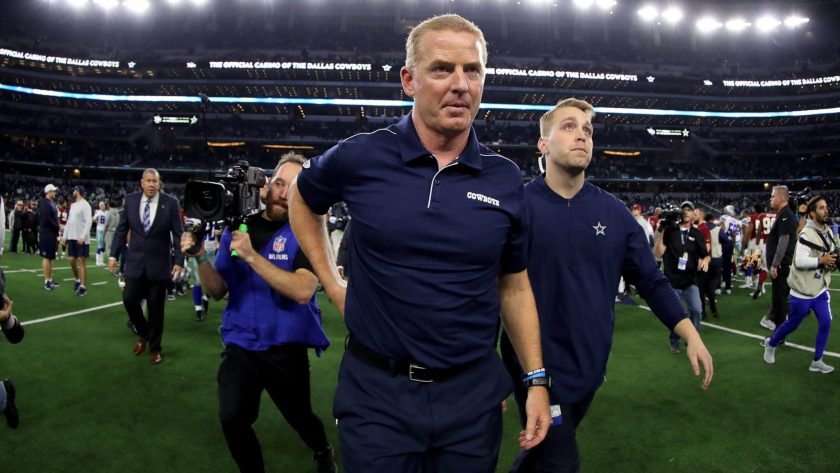 ARLINGTON, TEXAS - DECEMBER 29: Head coach Jason Garrett of the Dallas Cowboys walks across the field after beating the Washington Redskins 47-16 in the game at AT&T Stadium on December 29, 2019 in Arlington, Texas.
