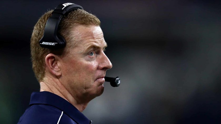 ARLINGTON, TEXAS - DECEMBER 29: Head coach Jason Garrett of the Dallas Cowboys looks on in the fourth quarter against the Washington Redskins in the game at AT&T Stadium on December 29, 2019 in Arlington, Texas.