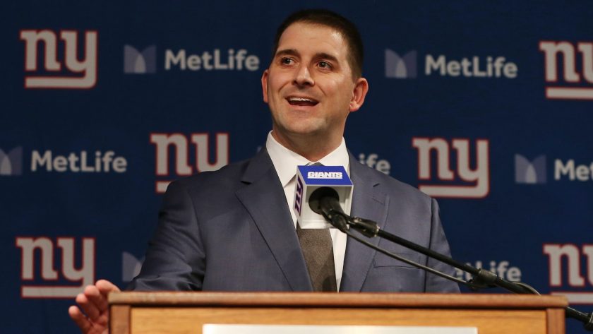 EAST RUTHERFORD, NJ - JANUARY 09: Joe Judge talks to the media after he was introduced as the new head coach of the New York Giants during a news conference at MetLife Stadium on January 9, 2020 in East Rutherford, New Jersey.