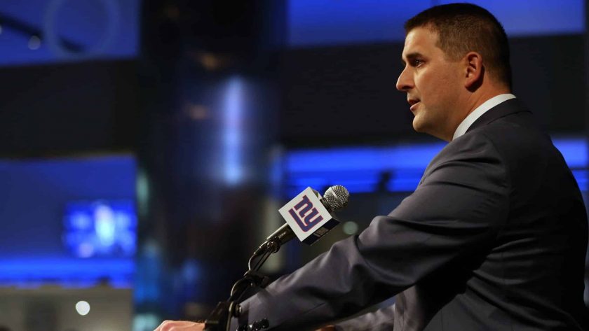 EAST RUTHERFORD, NJ - JANUARY 09: Joe Judge talks to the media after he was introduced as the new head coach of the New York Giants during a news conference at MetLife Stadium on January 9, 2020 in East Rutherford, New Jersey.