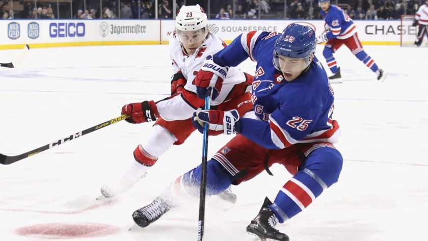 NEW YORK, NEW YORK - NOVEMBER 27: Libor Hajek #25 of the New York Rangers skates against the Carolina Hurricanes at Madison Square Garden on November 27, 2019 in New York City. The Rangers defeated the Hurricanes 3-2.