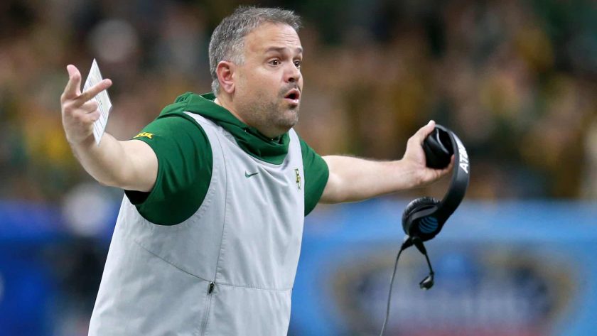 NEW ORLEANS, LOUISIANA - JANUARY 01: Head coach Matt Rhule of the Baylor Bears looks on during the Allstate Sugar Bowl against the Georgia Bulldogs at Mercedes Benz Superdome on January 01, 2020 in New Orleans, Louisiana.