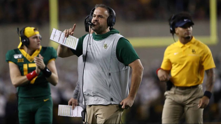 WACO, TEXAS - NOVEMBER 16: Head coach Matt Rhule of the Baylor Bears in the first half at McLane Stadium on November 16, 2019 in Waco, Texas.