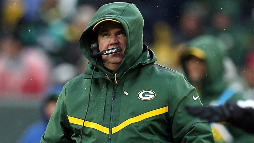 GREEN BAY, WISCONSIN - DECEMBER 02: Head coach Mike McCarthy of the Green Bay Packers watches from the sideline during the second half of a game against the Arizona Cardinals at Lambeau Field on December 02, 2018 in Green Bay, Wisconsin.