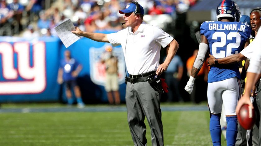 EAST RUTHERFORD, NEW JERSEY - SEPTEMBER 29: Head coach Pat Shurmur of the New York Giants watches his team play in the second quarter of the game against the Washington Redskins at MetLife Stadium on September 29, 2019 in East Rutherford, New Jersey.