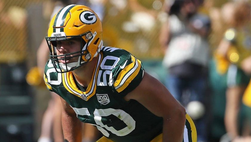 GREEN BAY, WI - SEPTEMBER 16: Blake Martinez #50 of the Green Bay Packers awaits the snap against the Minnesota Vikings at Lambeau Field on September 16, 2018 in Green Bay, Wisconsin. The Vikings and the Packers tied 29-29 after overtime.
