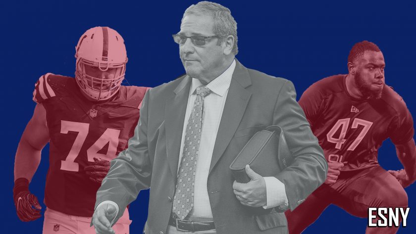 New York Giants Anthony Castonzo, Dave Gettleman, Andrew Thomas