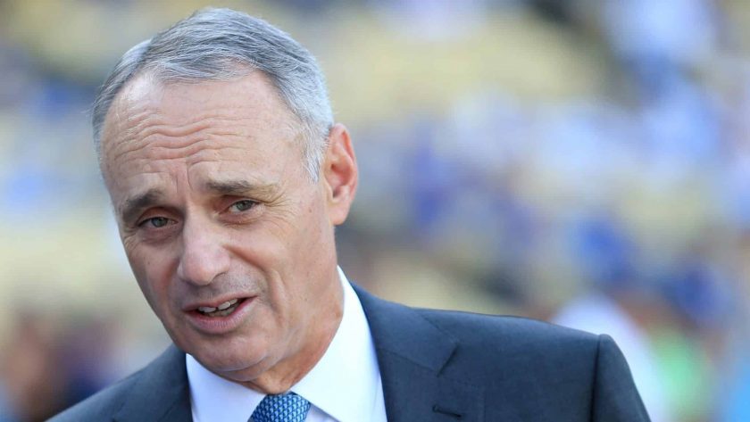 LOS ANGELES, CA - OCTOBER 25: Major League Baseball Commissioner Robert D. Manfred Jr. looks on prior to game two of the 2017 World Series between the Houston Astros and the Los Angeles Dodgers at Dodger Stadium on October 25, 2017 in Los Angeles, California.