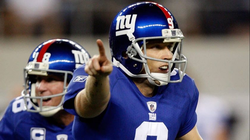 ARLINGTON, TX - SEPTEMBER 20: Kicker Lawrence Tynes #9 of the New York Giants celebrates his game winning field goal against the Dallas Cowboys at Cowboys Stadium on September 20, 2009 in Arlington, Texas.