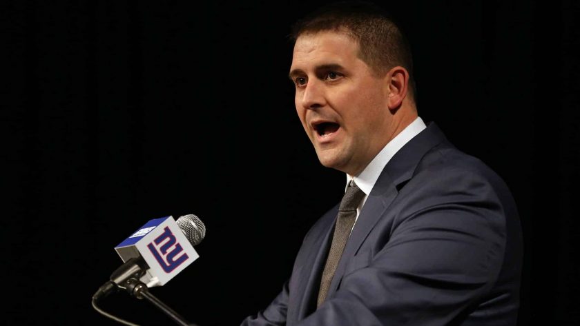 EAST RUTHERFORD, NJ - JANUARY 09: Joe Judge talks to the media after he was introduced as the new head coach of the New York Giants during a news conference at MetLife Stadium on January 9, 2020 in East Rutherford, New Jersey.