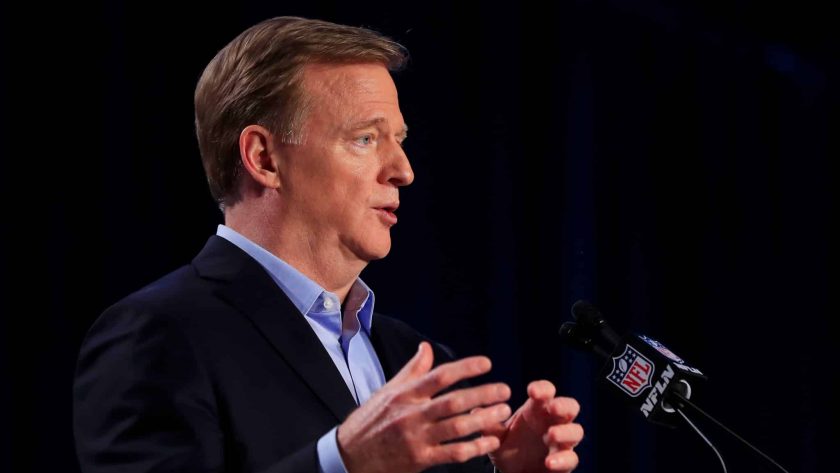MIAMI, FLORIDA - JANUARY 29: NFL Commissioner Roger Goodell speaks to the media during a press conference prior to Super Bowl LIV at the Hilton Miami Downtown on January 29, 2020 in Miami, Florida. The San Francisco 49ers will face the Kansas City Chiefs in the 54th playing of the Super Bowl, Sunday February 2nd.