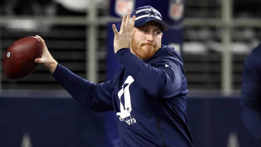 ARLINGTON, TEXAS - NOVEMBER 28: Cooper Rush #7 of the Dallas Cowboys warms up before a game against the Buffalo Bills at AT&T Stadium on November 28, 2019 in Arlington, Texas.